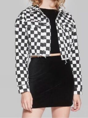 Wild Fable black & white checkered crop jacket Size Small